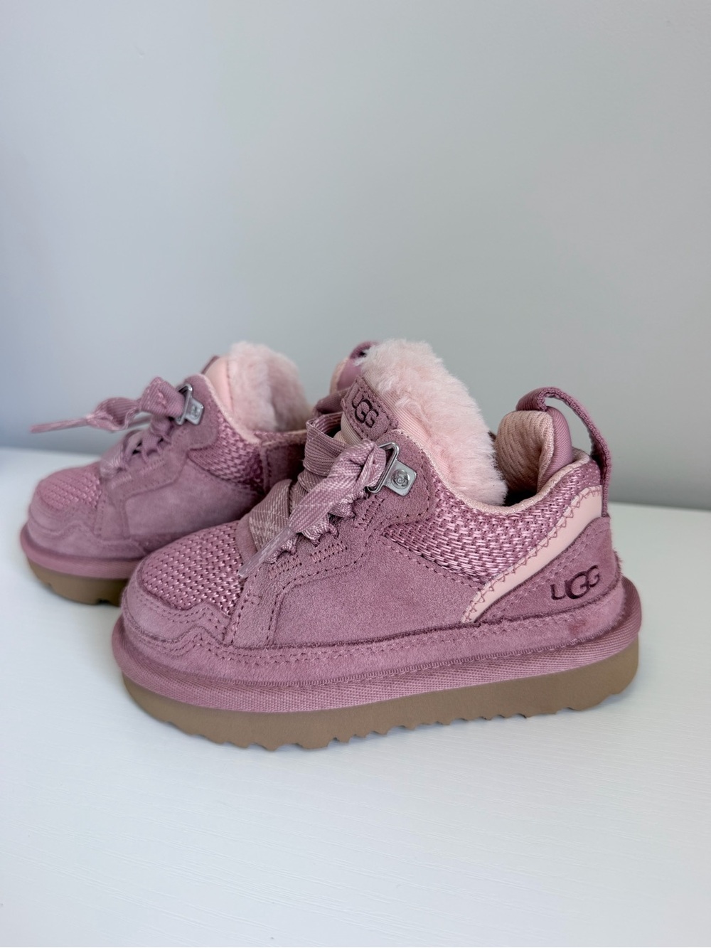 UGG Kids Pink Suede & Faux-Fur Sneakers